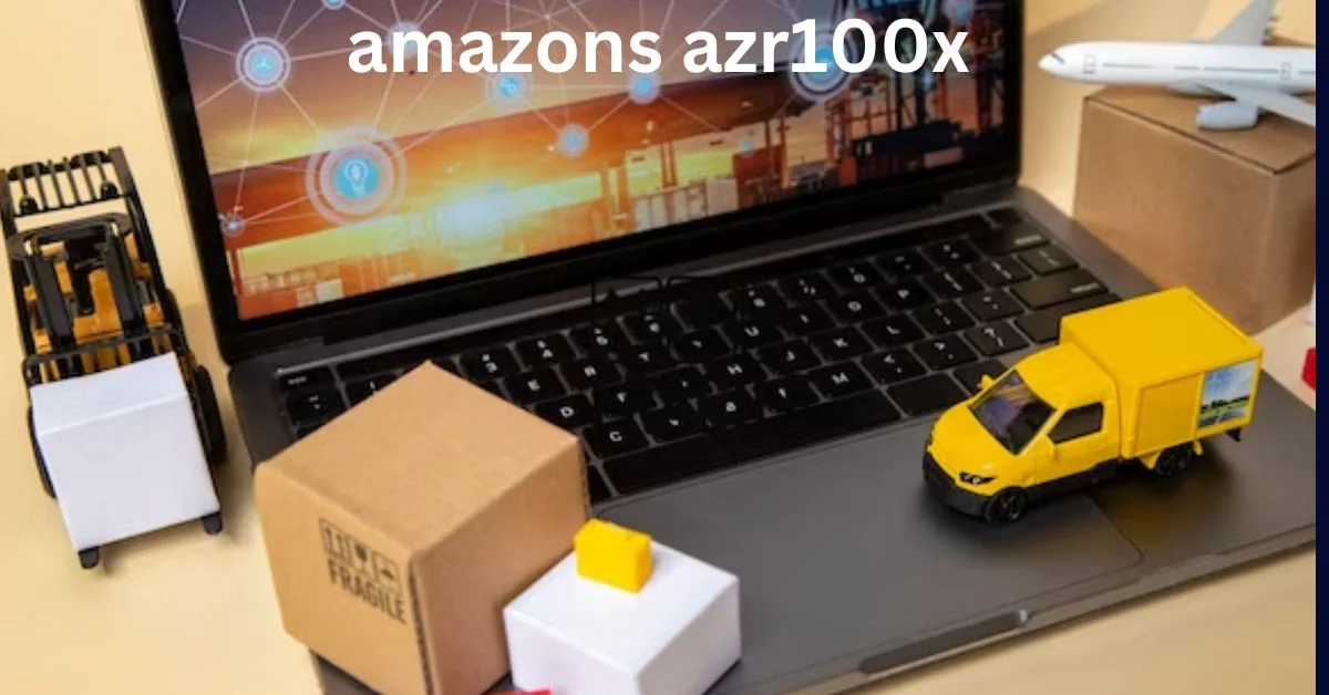 a laptop witha toy car and boxes on it